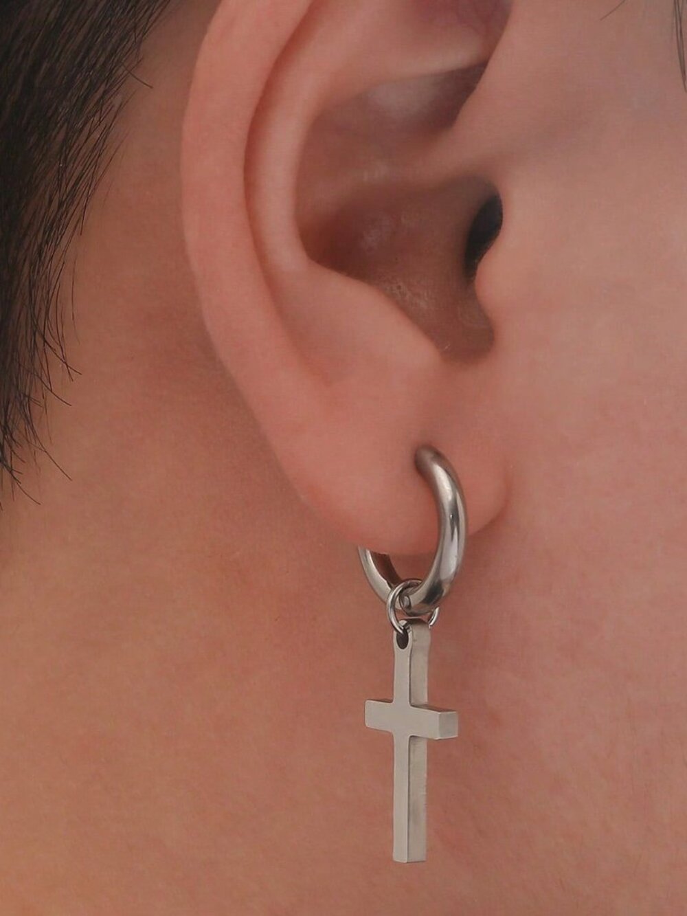 Product Title: Unisex Stainless Steel Cross Pendant Ear Clip Couple Jewelry Gift
